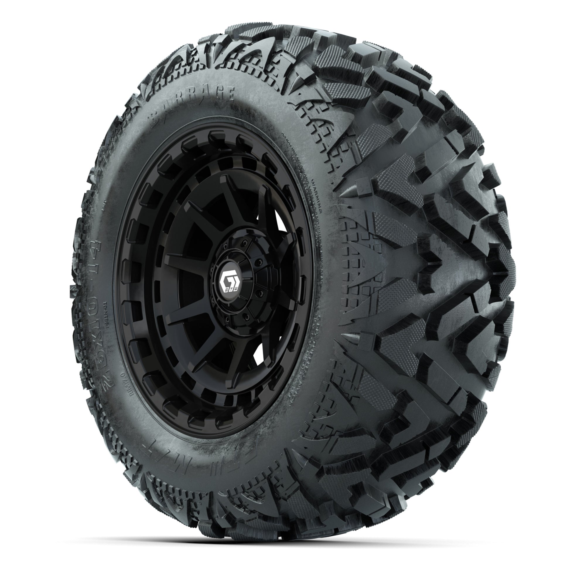 GTW Barricade Black 14 in Wheels with 25x10-14 Barrage Mud Tires – Full Set