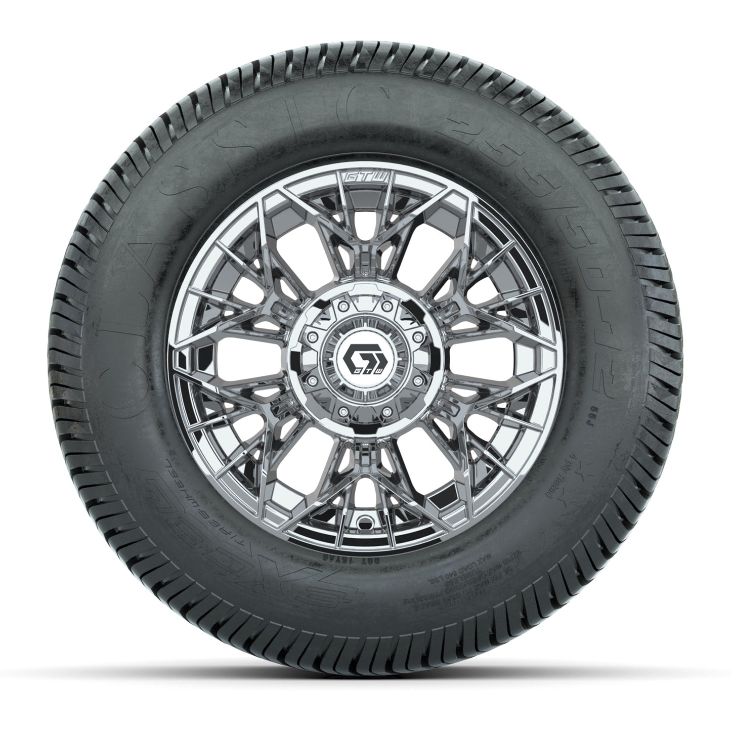 GTW® Stellar Chrome 12 in Wheels with 255/50-12 Excel Classic Street Tires – Full Set