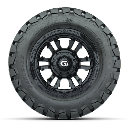 GTW® Shogun Gloss Black 12 in Wheels with 22x10-12 Timberwolf All-Terrain Tires – Full Set