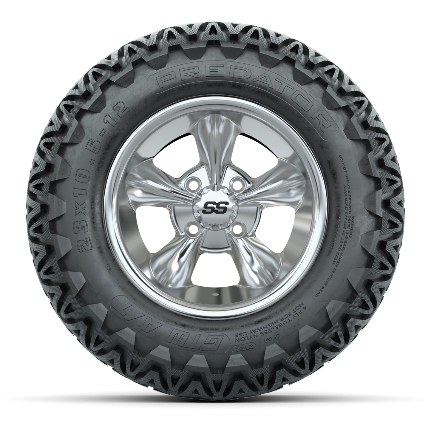GTW® Godfather Chrome 12 in Wheels with 23X10.5-12 Predator All-Terrain Tires – Full Set