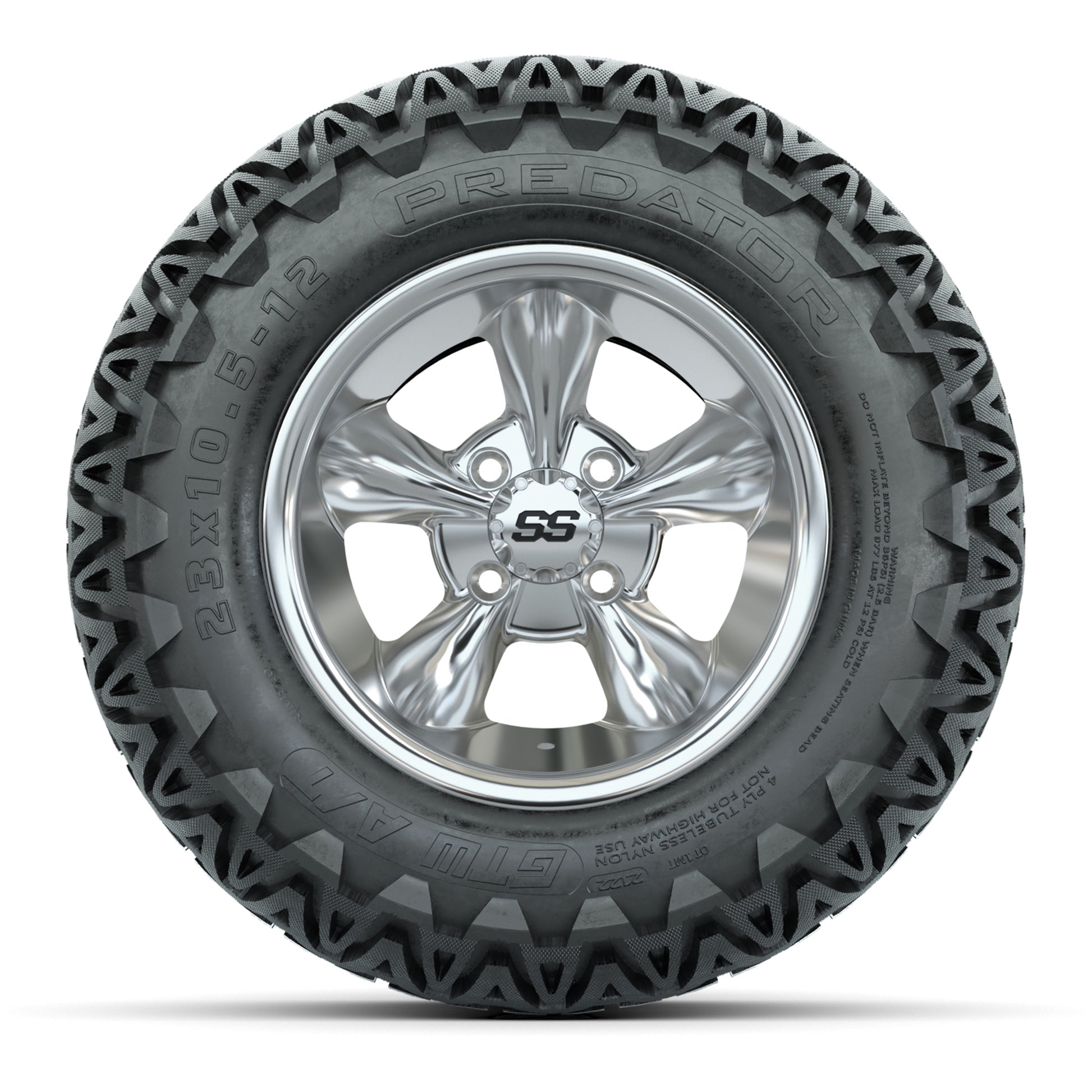 GTW® Godfather Chrome 12 in Wheels with 23X10.5-12 Predator All-Terrain Tires – Full Set