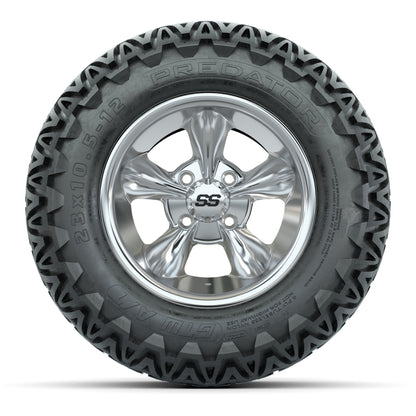GTW® Godfather Chrome 12 in Wheels with 23X10.5-12 Predator All-Terrain Tires – Full Set