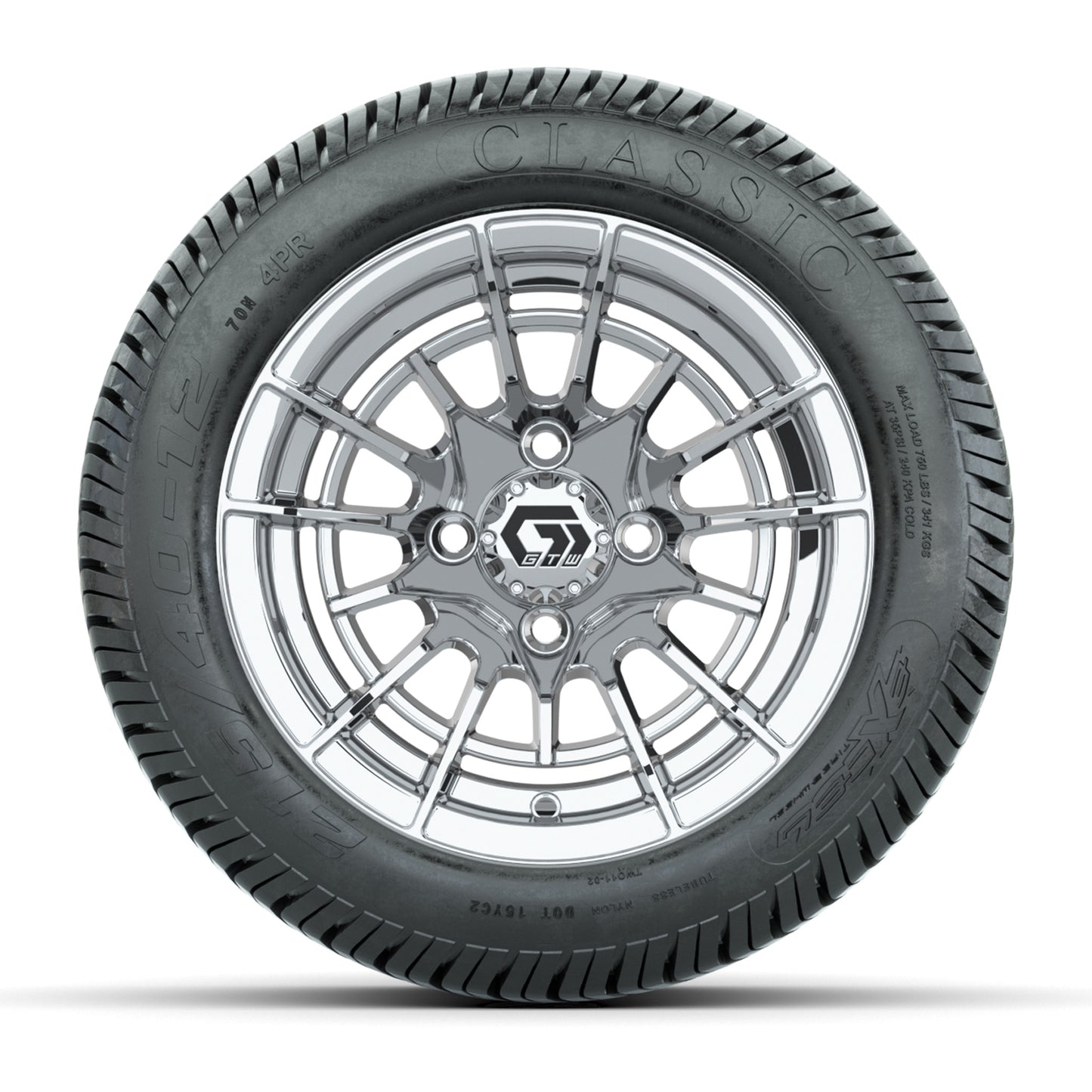 GTW® Boost Chrome 12 in Wheels with 215/40-12 Excel Classic Street Tires – Full Set