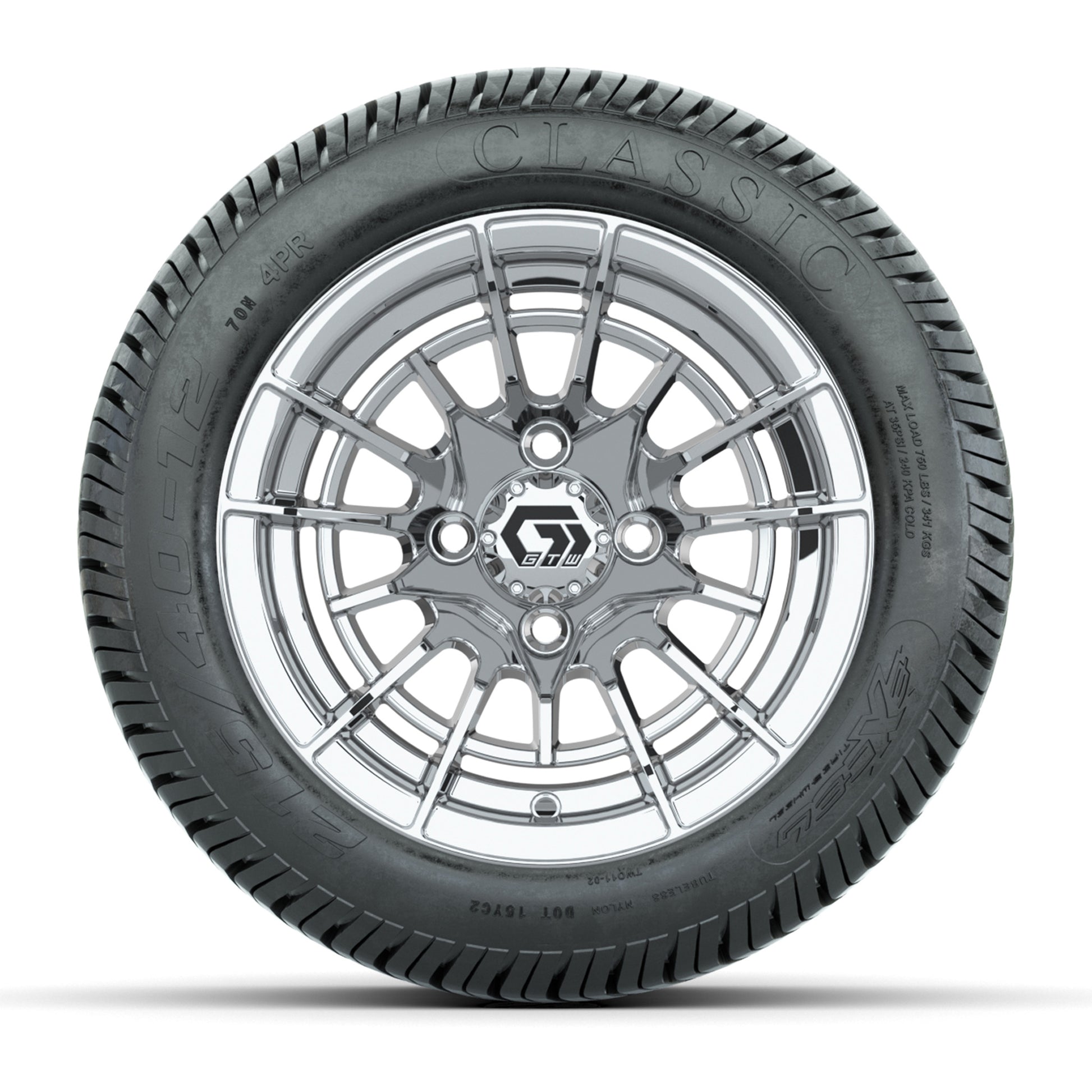 GTW® Boost Chrome 12 in Wheels with 215/40-12 Excel Classic Street Tires – Full Set