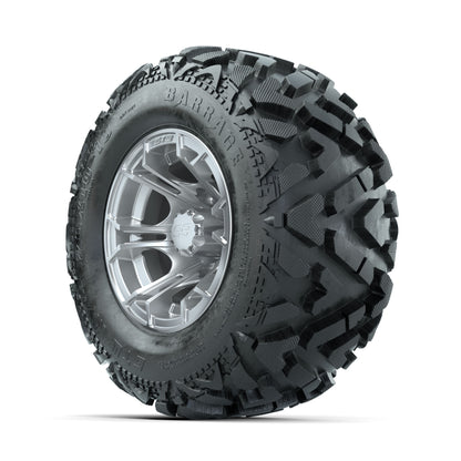 GTW Spyder Silver Brush 10 in Wheels with 20x10-10 Barrage Mud Tires - Full Set