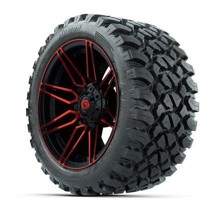 GTW® Stealth Red/Machined 14 in Wheels with 23X10-R14 Nomad Steel Belt Radial All-Terrain Tires – Full Set
