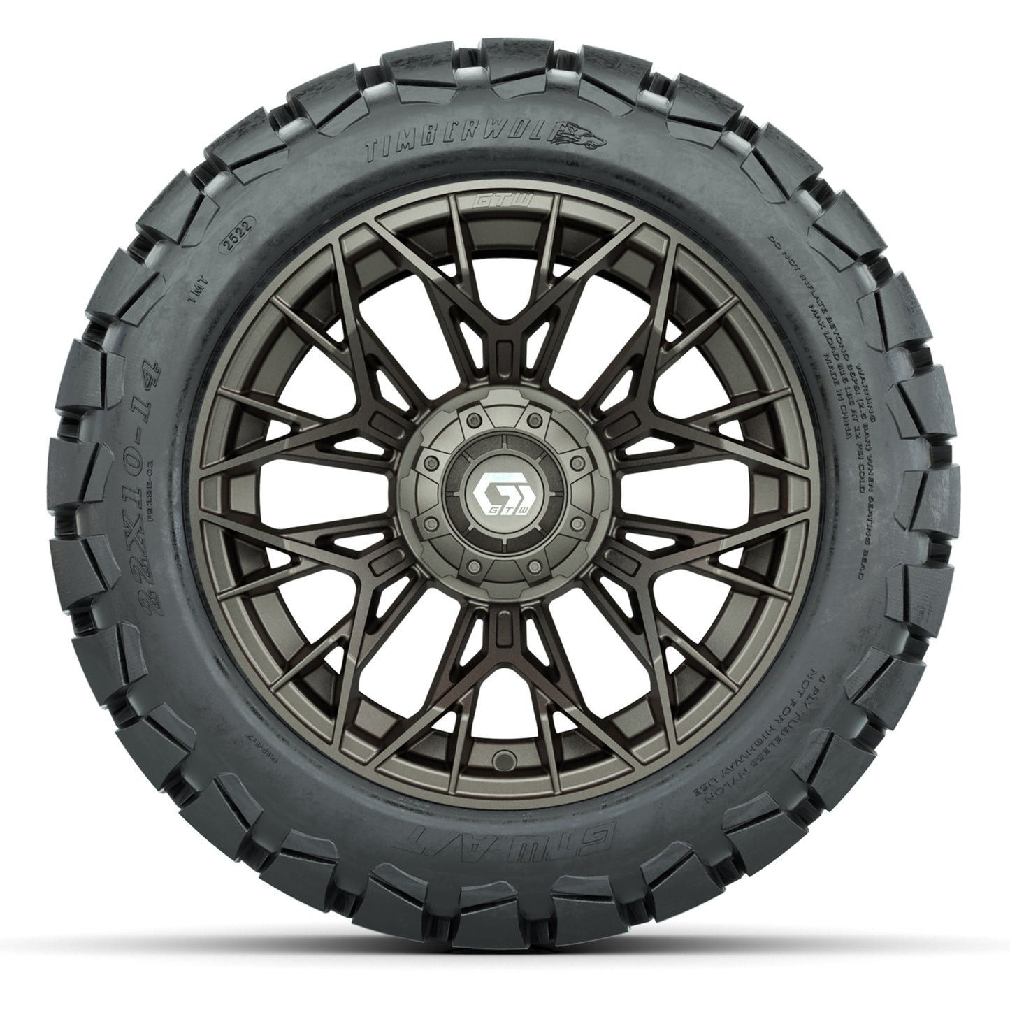 GTW Stellar Matte Bronze 14 in Wheels with 22X10-14 Timberwolf All-Terrain Tires – Full Set