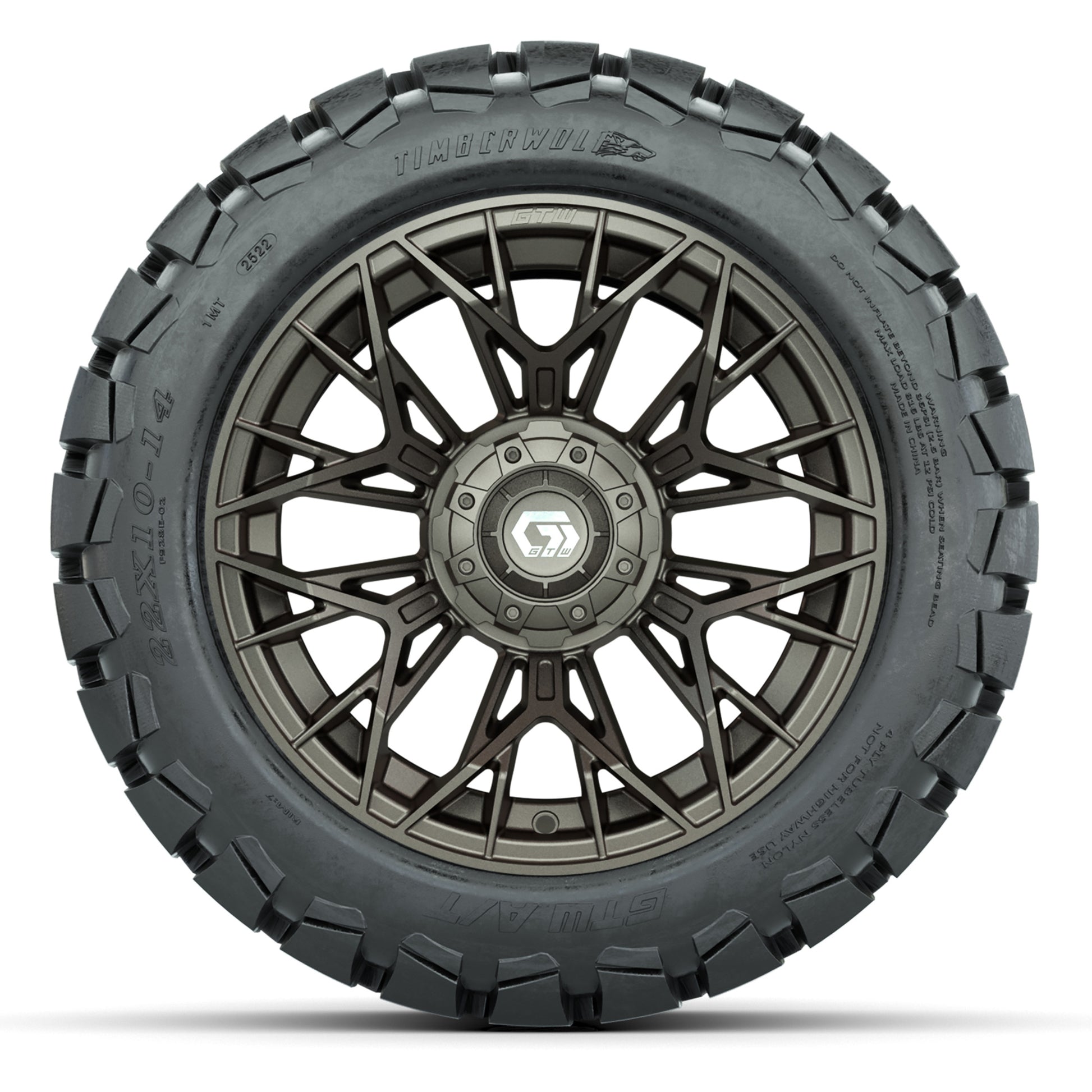 GTW Stellar Matte Bronze 14 in Wheels with 22X10-14 Timberwolf All-Terrain Tires – Full Set