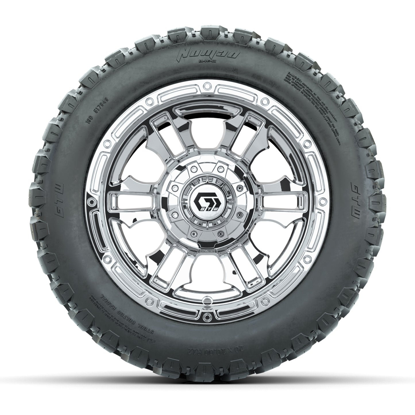 GTW® Shogun Chrome 12 in Wheels with 20X10-12 Nomad Steel Belt Radial All-Terrain Tires – Full Set