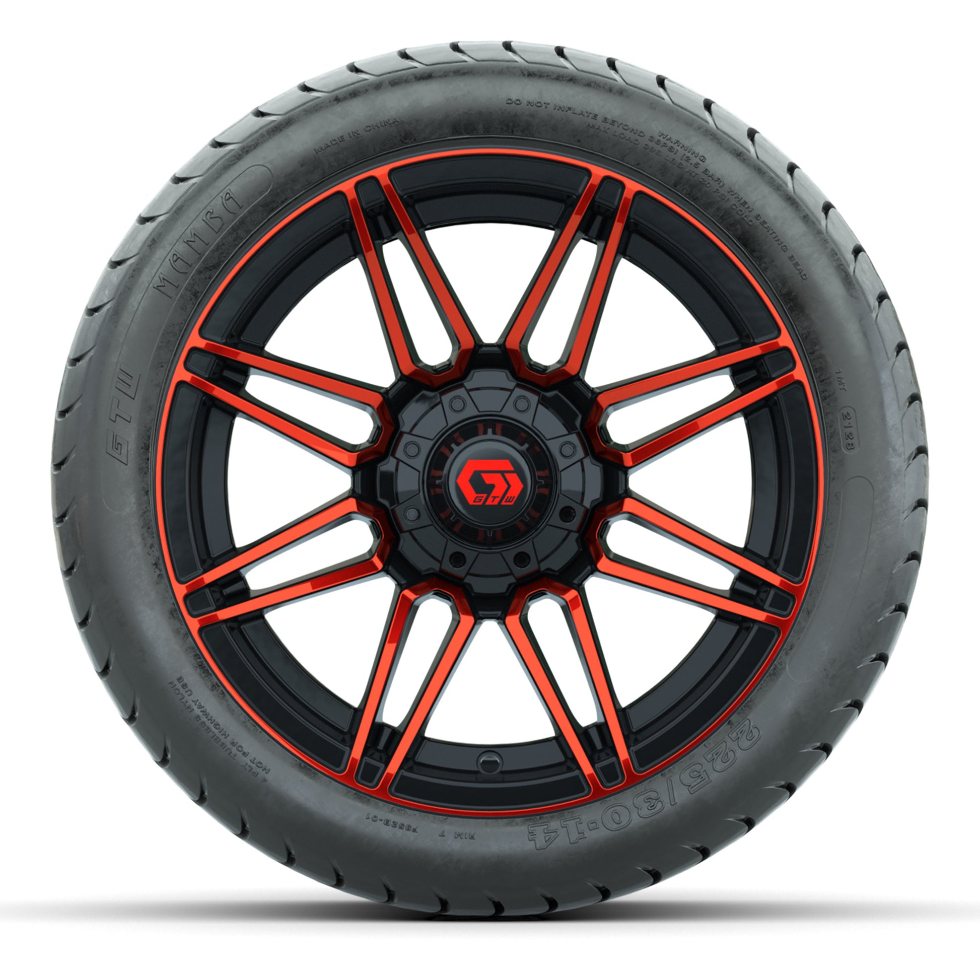 GTW Stealth Red/Machined 14 in Wheels with 225/30-14 Mamba Street Tires – Full Set