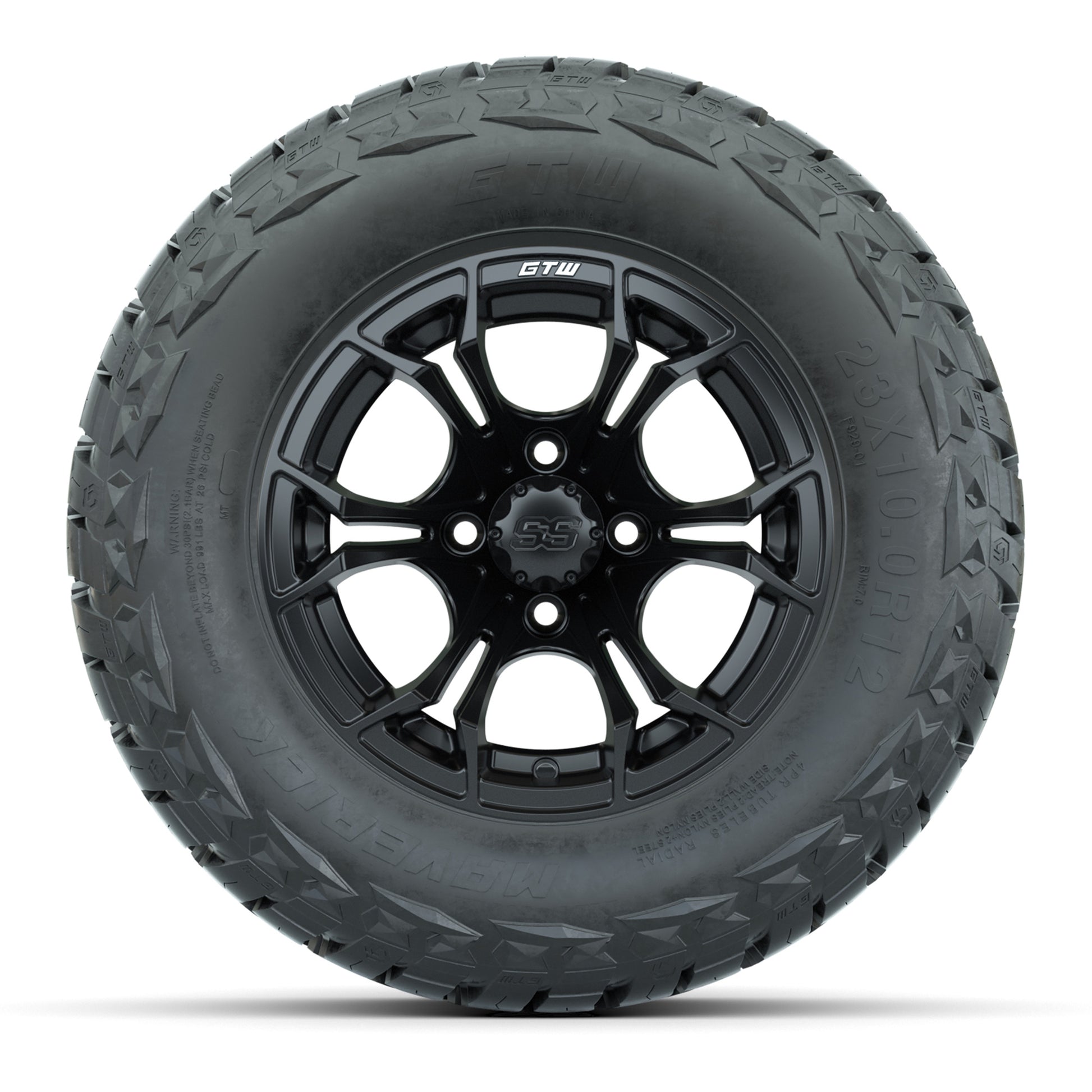 GTW Spyder Matte Black 12 in Wheels with 23x10.00-R12 Maverick All-Terrain Tires – Full Set