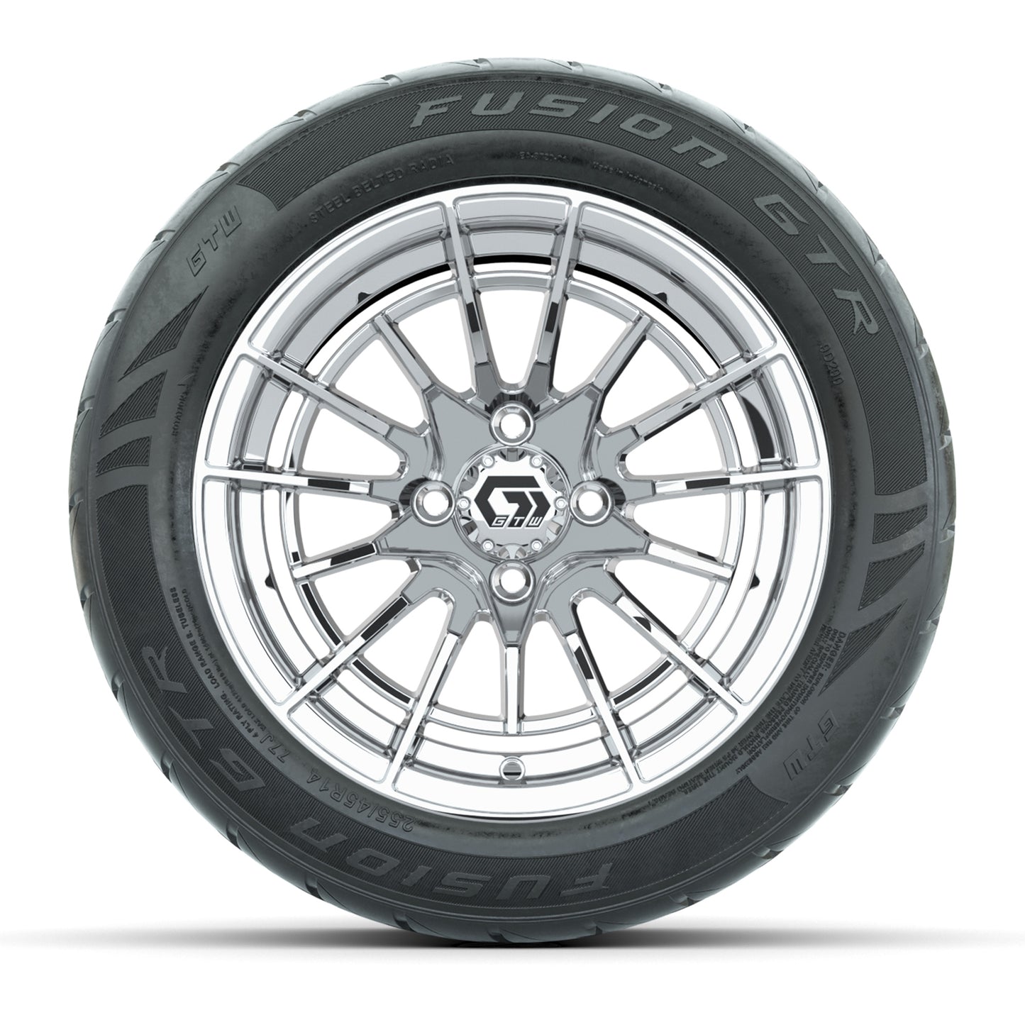 GTW® Boost Chrome 14 in Wheels with 255/45-R14 Fusion GTR Steel Belt Radial Street Tires – Full Set
