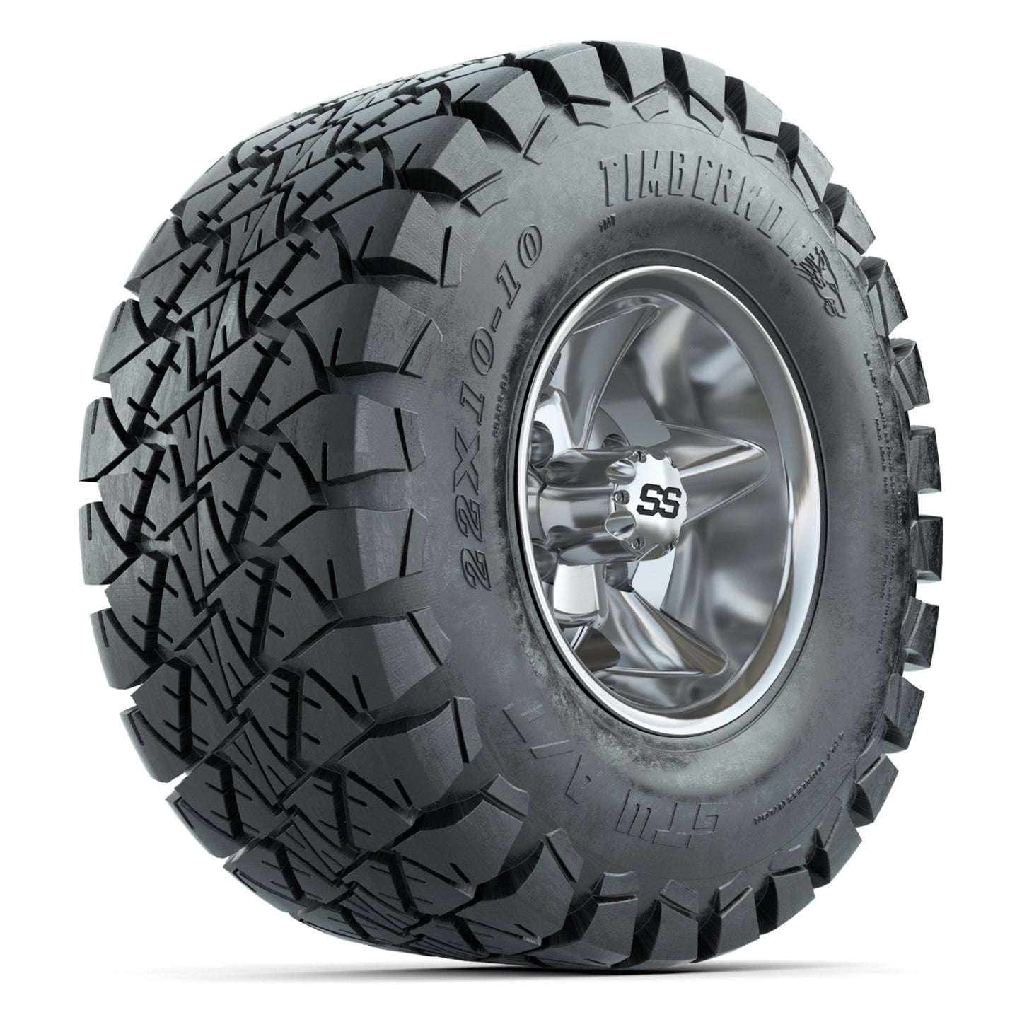GTW Godfather Chrome 10 in Wheels with 22x10-10 Timberwolf All-Terrain Tires – Full Set