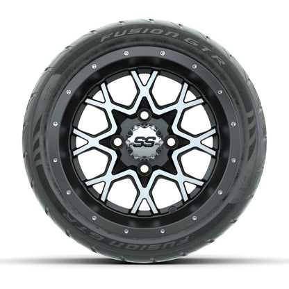 GTW® Vortex 2 Matte Gray/Machined 12 in Wheels with 215/40-R12 Fusion GTR Steel Belt Radial Street Tires – Full Set