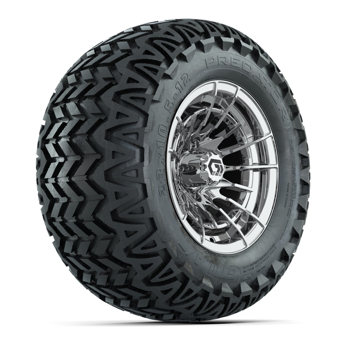 GTW® Boost Chrome 12 in Wheels with 23X10.5-12 Predator All-Terrain Tires – Full Set
