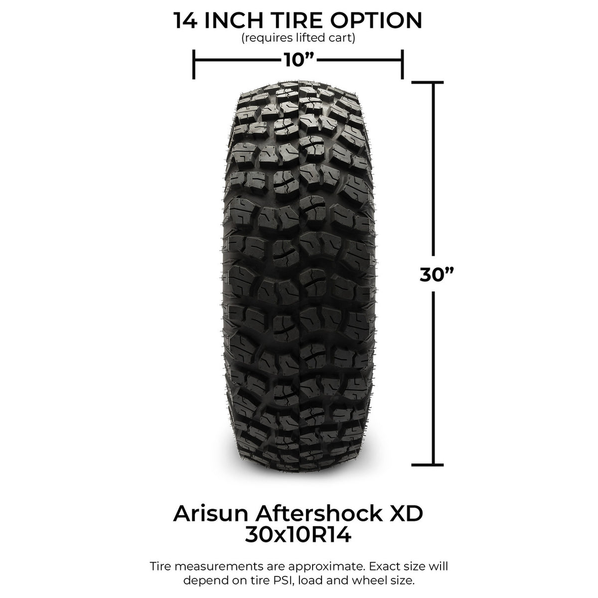 Arisun Aftershock Series All Terrain Radial Golf Cart Tire - 30x10-14 (6-Ply)