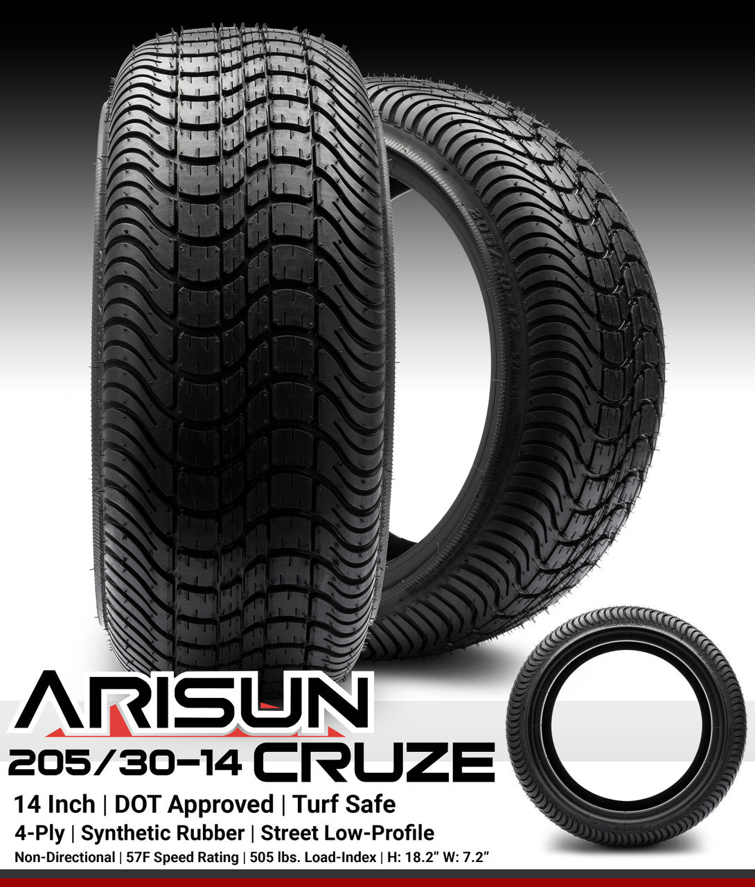 Arisun Cruze Street Golf Cart Tire 205/30-14 DOT (4 Ply)