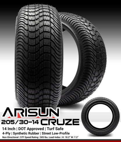 Arisun Cruze Street Golf Cart Tire 205/30-14 DOT (4 Ply)