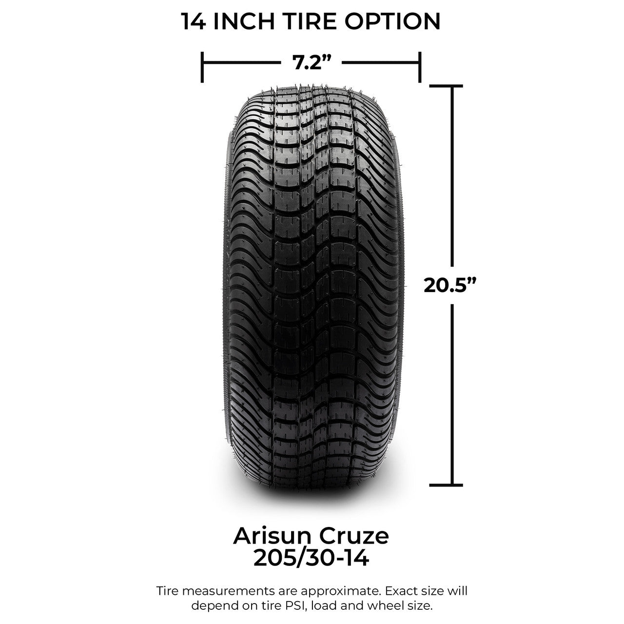 Arisun Cruze Street Golf Cart Tire 205/30-14 DOT (4 Ply)
