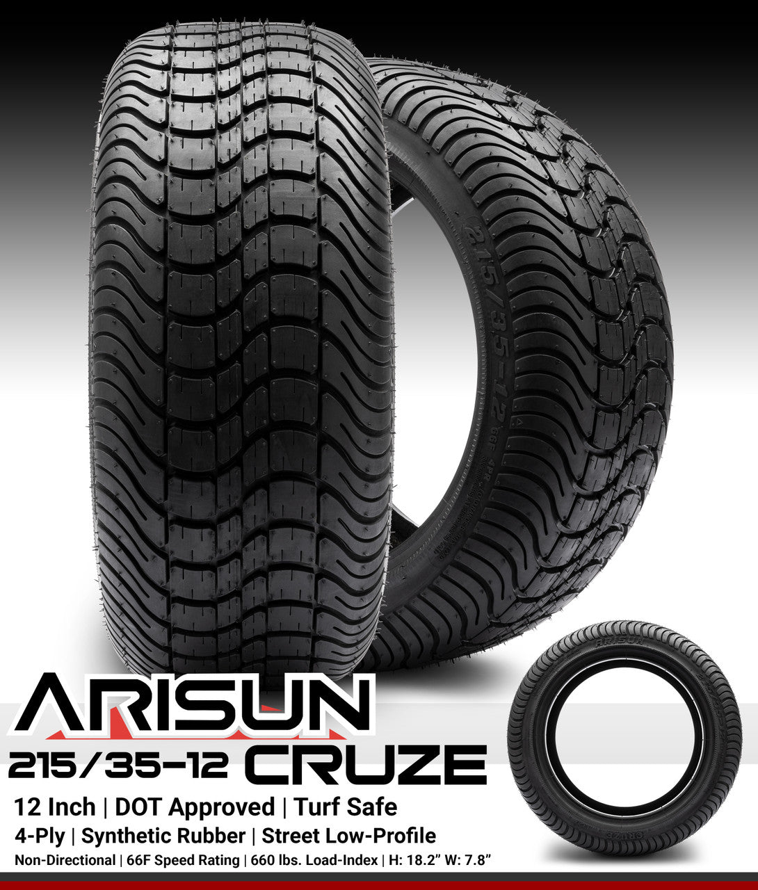 Arisun Cruze Street Golf Cart Tire 215/35-12 DOT (4 Ply)