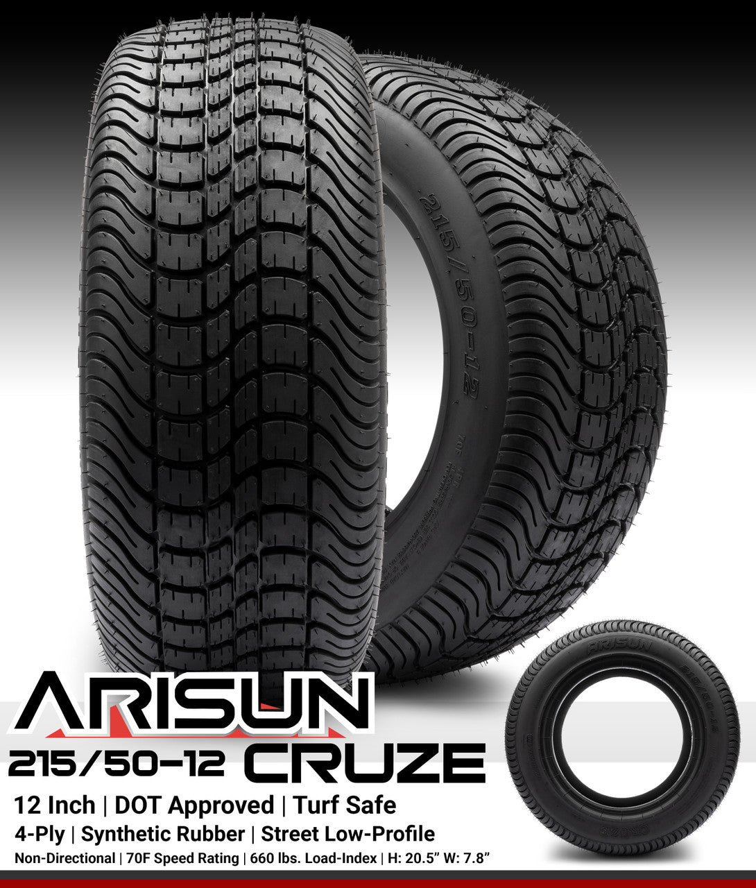 Arisun Cruze Street Golf Cart Tire 215/50-12 DOT (4 Ply)