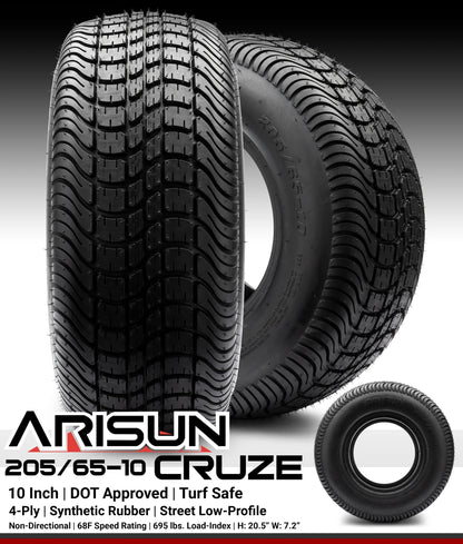 Arisun Cruze Street Golf Cart Tire 205/65-10 DOT (4 Ply)