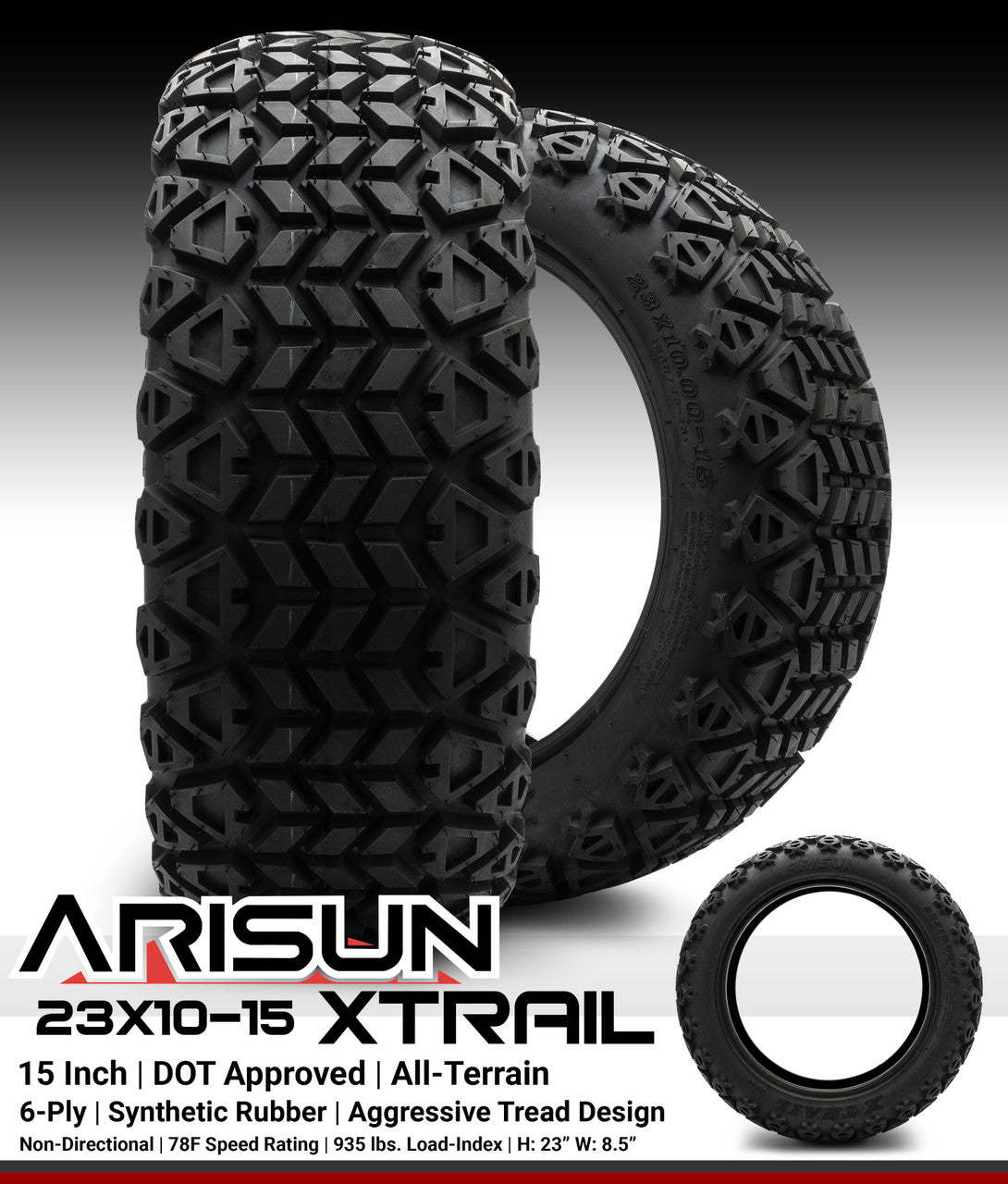 Arisun X-Trail Series All Terrain Golf Cart Tire - 23x10-15 (6-Ply)