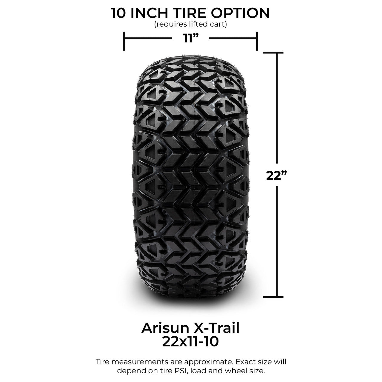 Arisun X-Trail Series All Terrain Golf Cart Tire - 22x11-10 (6-Ply)