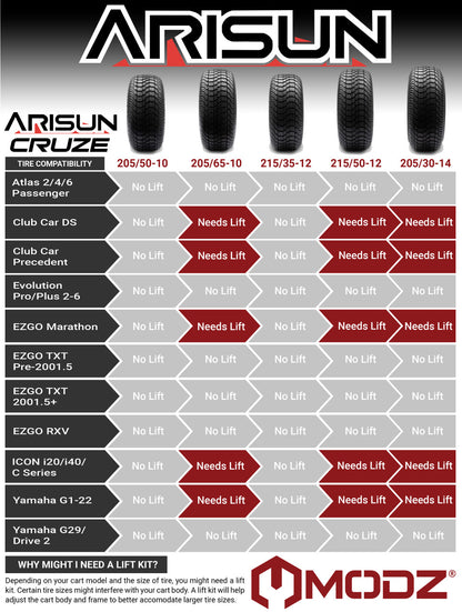 Arisun Cruze Street Golf Cart Tire 205/65-10 DOT (4 Ply)