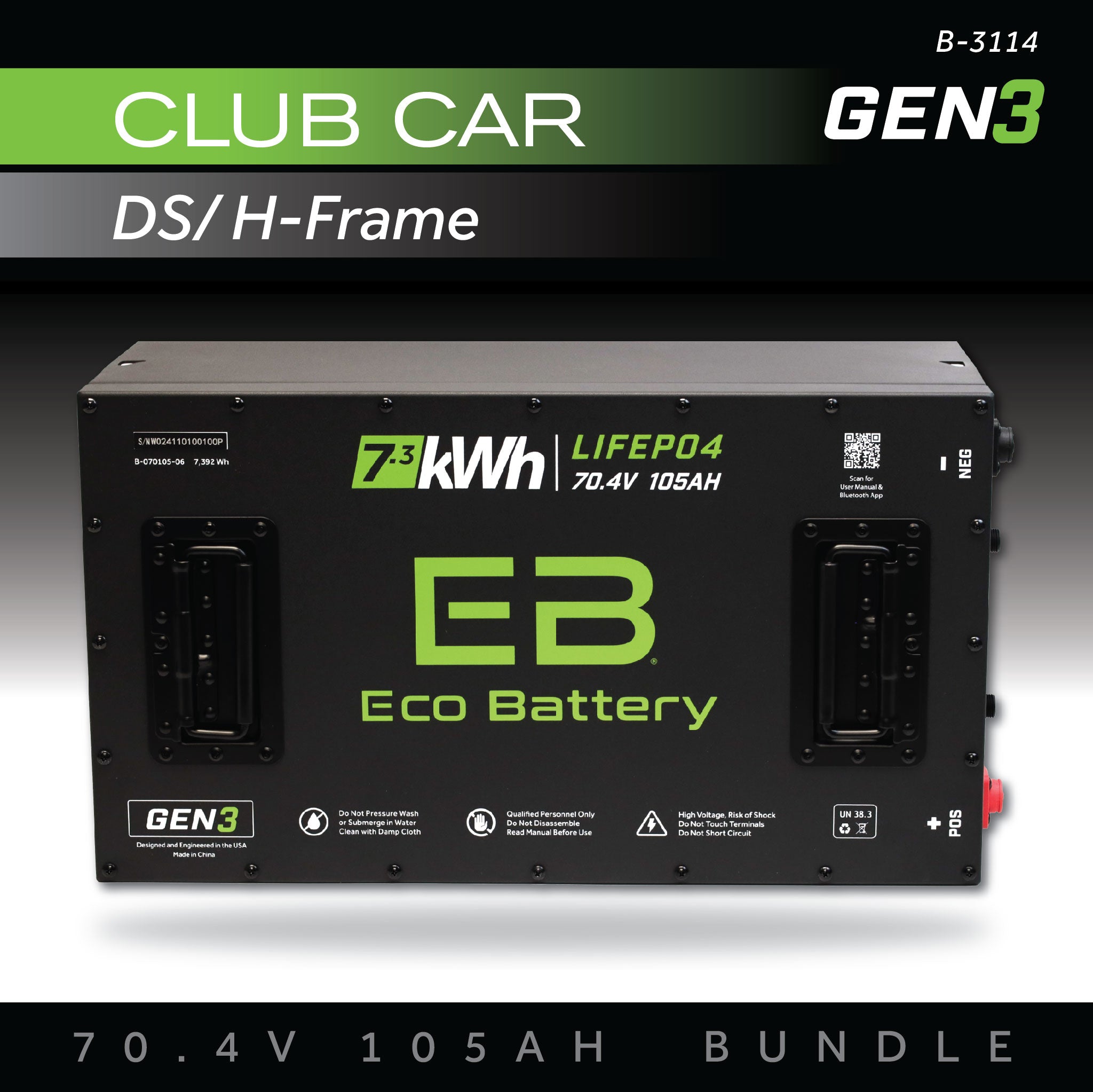 70V 105AH Eco Battery Bundle / Club Car DS / H-Frame
