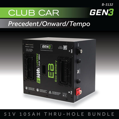 51V 105AH Eco Battery Thru-Hole Bundle / Club Car Precedent/Onward/Tempo