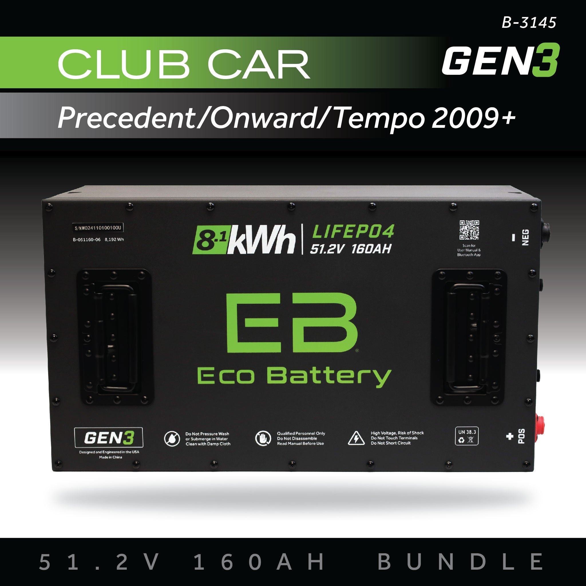 51V 160AH Eco Battery Bundle / Club Car Precedent/Onward/Tempo / 2009+