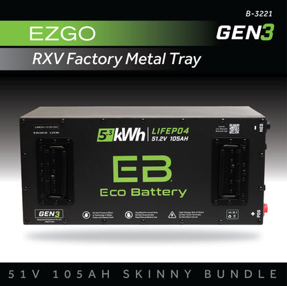 51V 105AH Eco Battery Bundle Skinny / EZGO RXV (Factory Metal Tray)