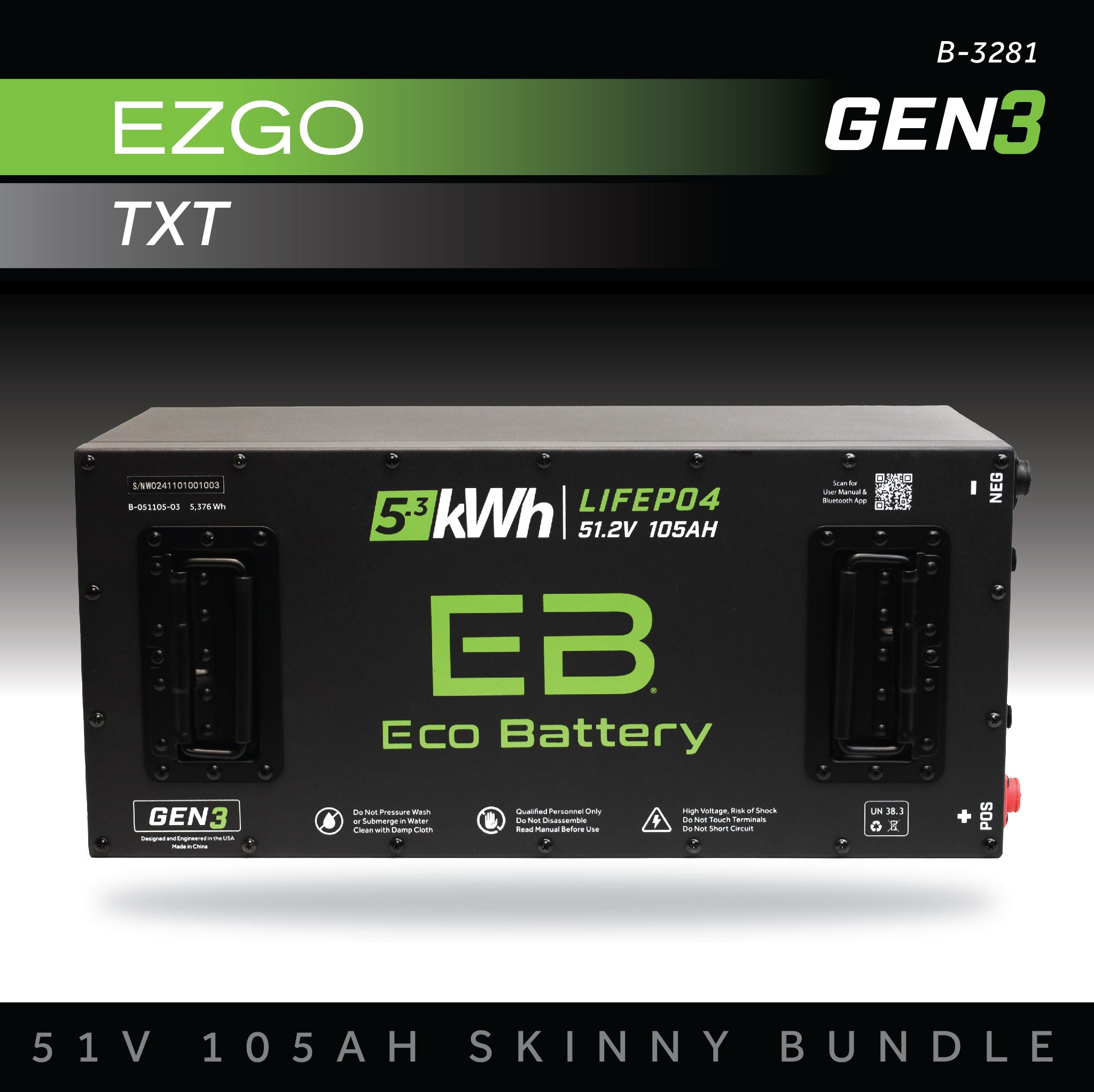 51V 105AH Eco Battery Bundle Skinny / EZGO TXT
