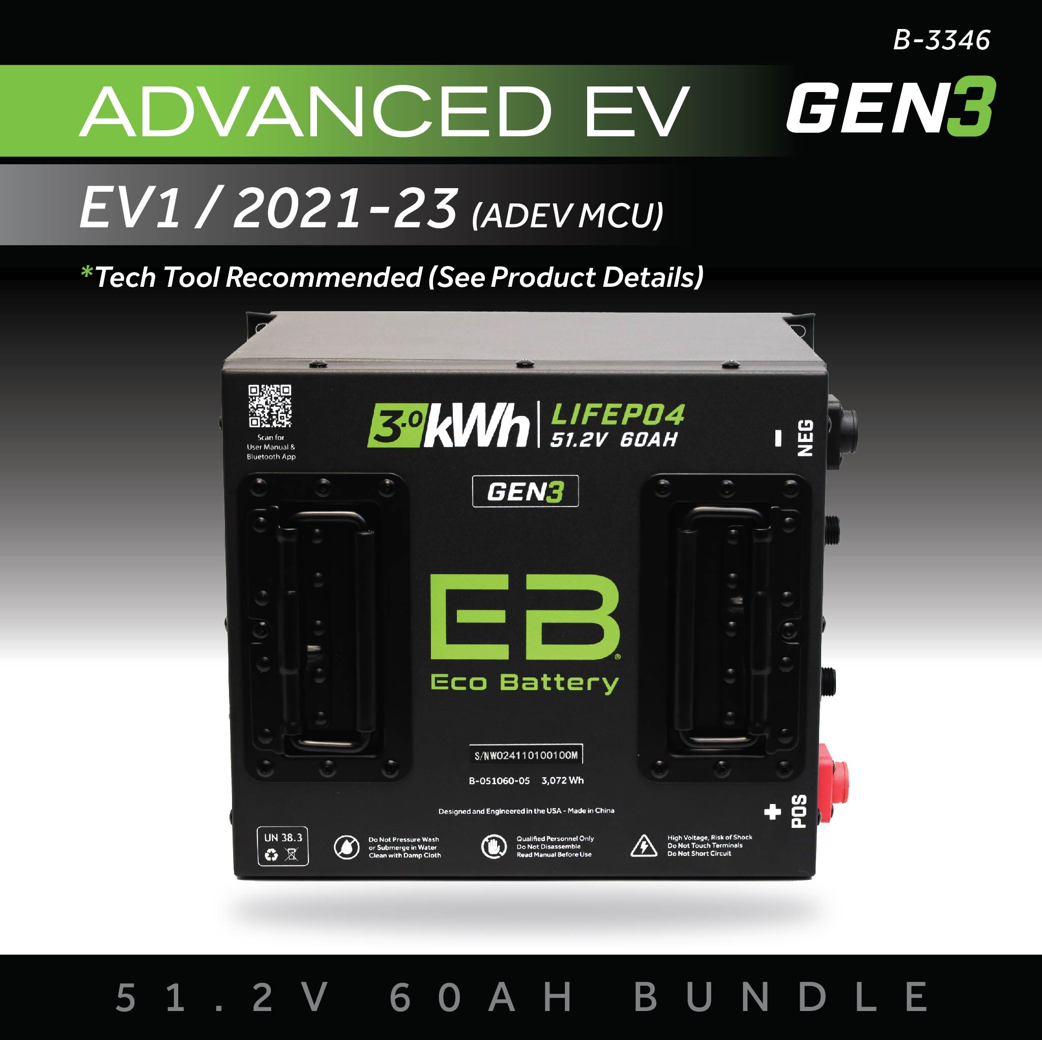 51V 60AH Eco Battery Bundle / Advanced EV EV1 / 2021-23 (ADEV MCU)