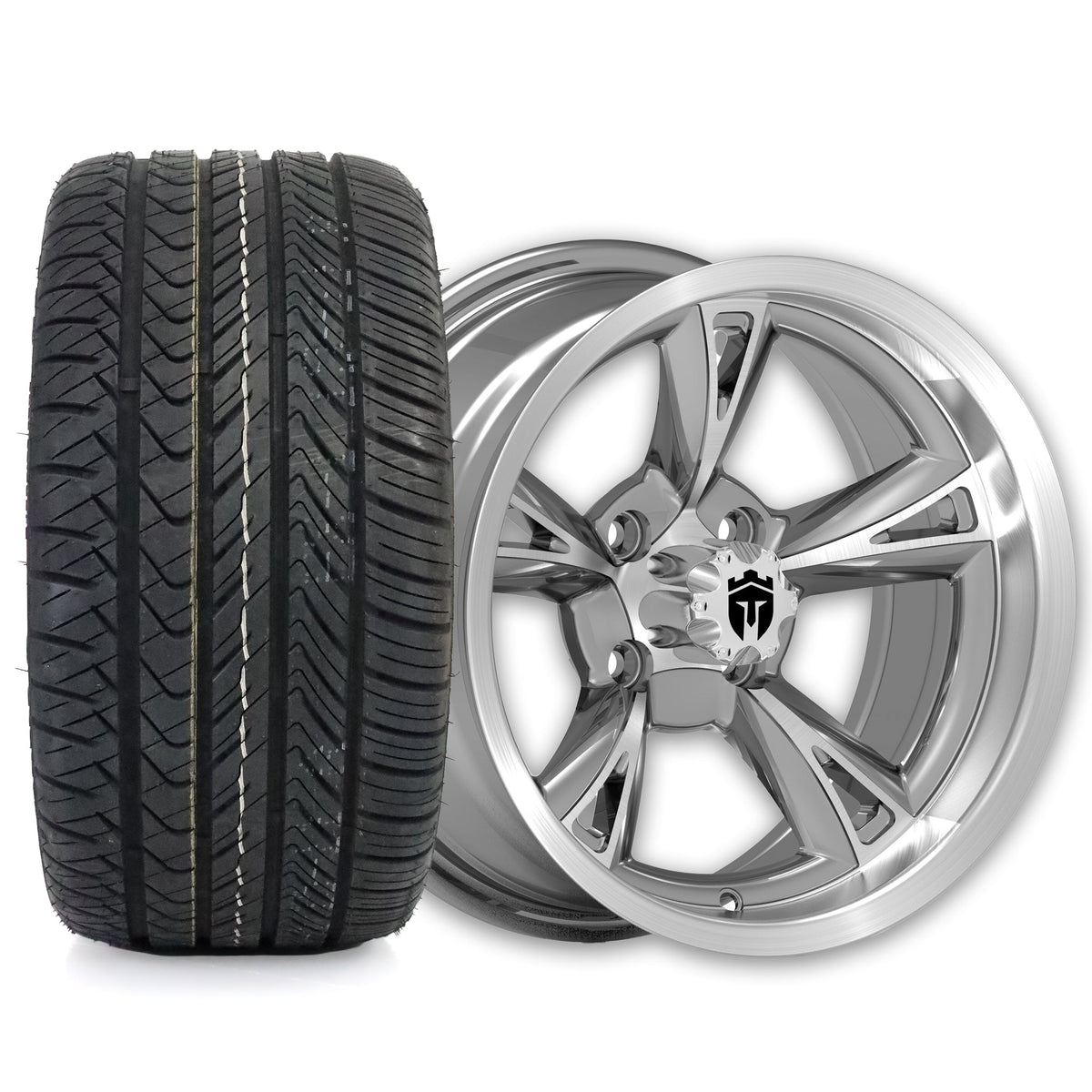 Empire Rodder RD4 14x7 Charcoal Machined Wheel with X Comp Golf H/T Tire
