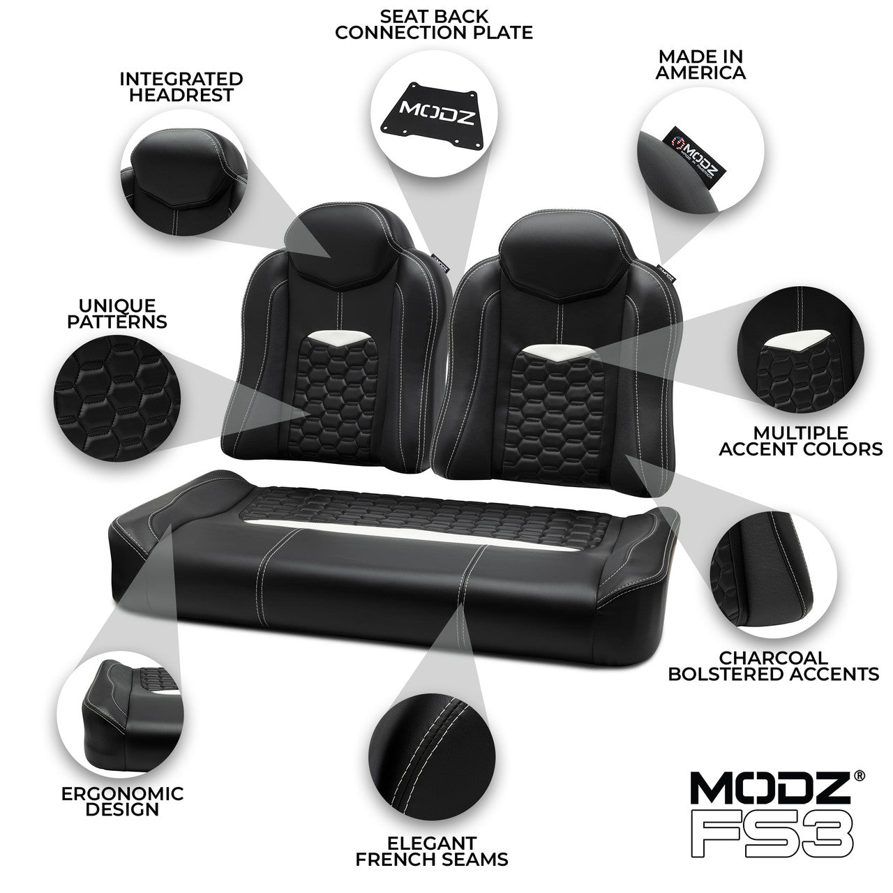 MODZ® FS3 FRONT SEAT FOR CLUB CAR & EZGO - BLACK BASE