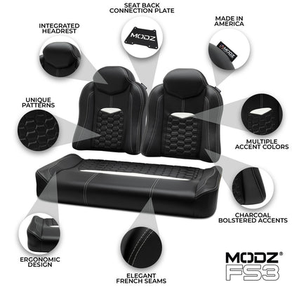MODZ® FS3 FRONT SEAT FOR CLUB CAR & EZGO - BLACK BASE