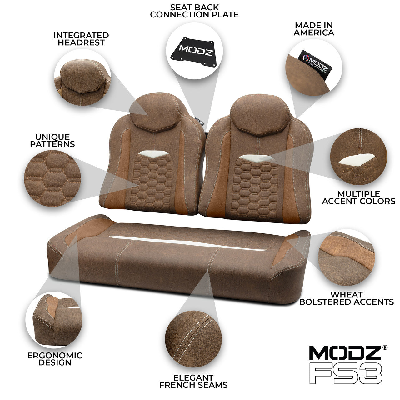 MODZ® FS3 FRONT SEAT FOR CLUB CAR & EZGO - BROWN BASE