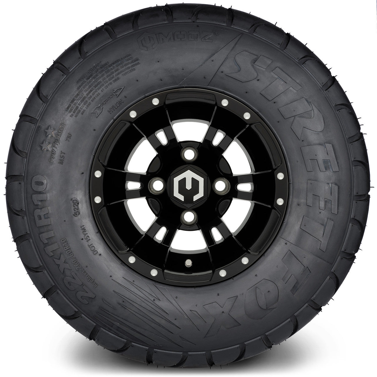 MODZ® 10" Ambush Glossy Black Wheels & Street Tires Combo
