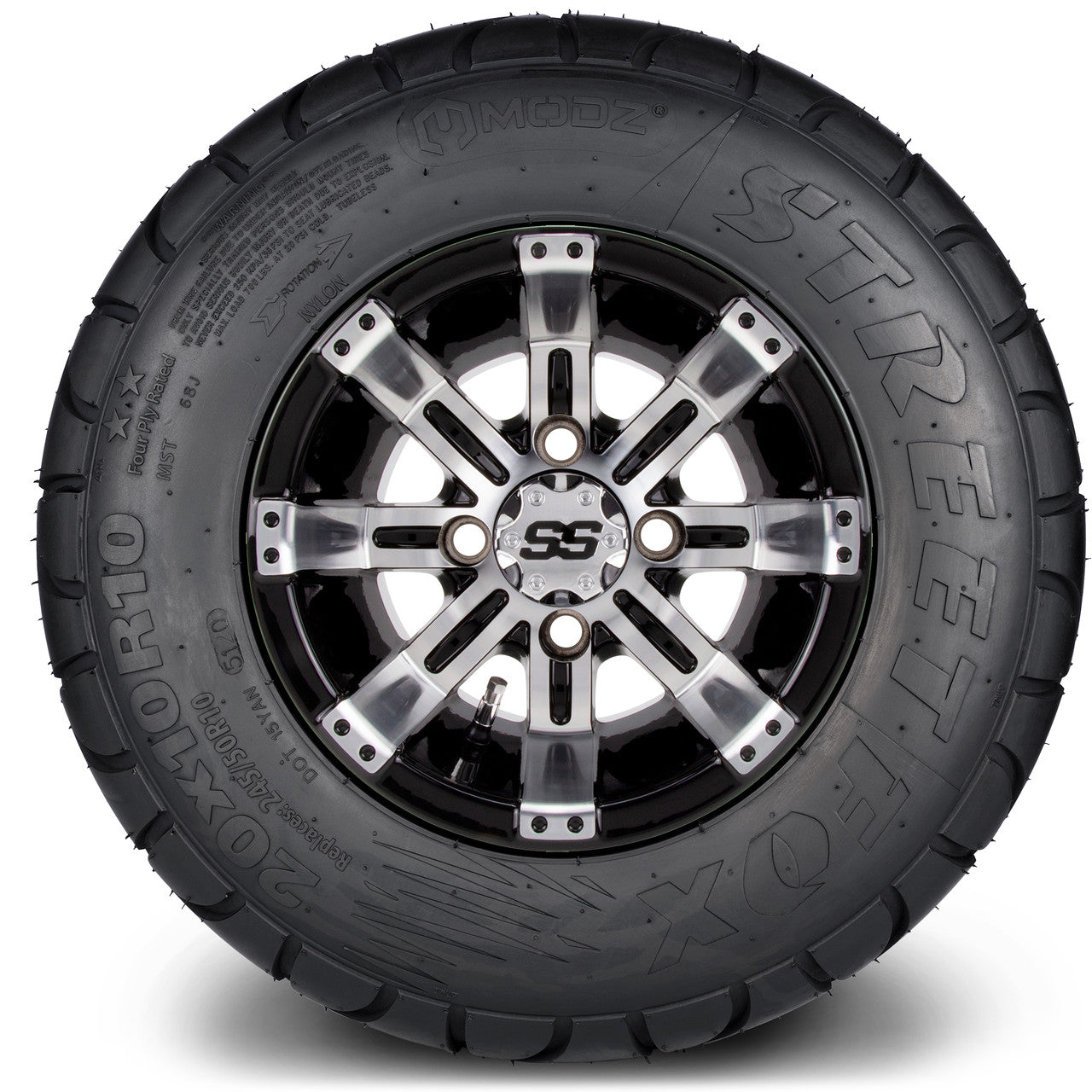 MODZ® 10" Tempest Machined Black Wheels & Street Tires Combo