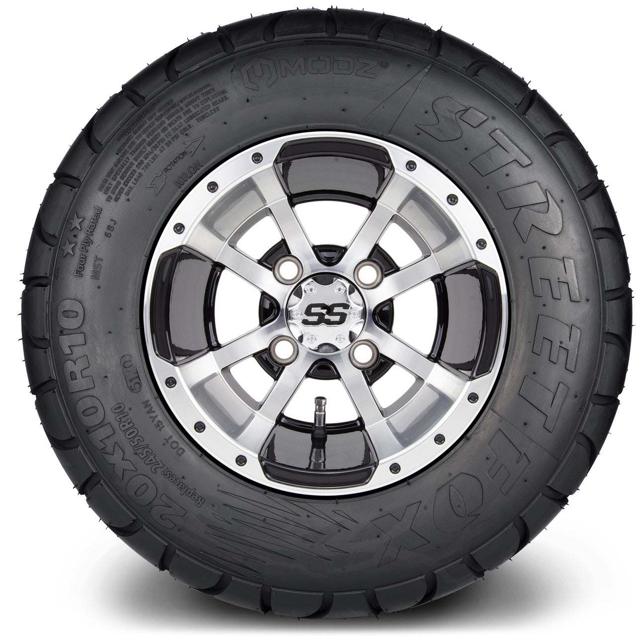 MODZ® 10" Storm Trooper Machined Black Wheels & Street Tires Combo