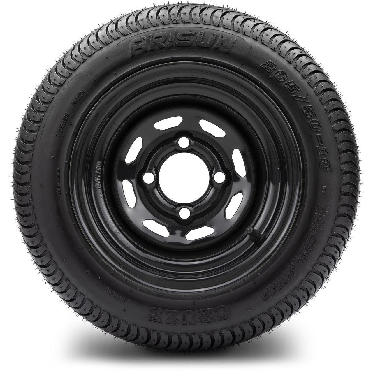 MODZ® 10" Steel D-Window Glossy Black Wheels & Street Tires Combo