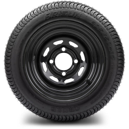 MODZ® 10" Steel D-Window Glossy Black Wheels & Street Tires Combo