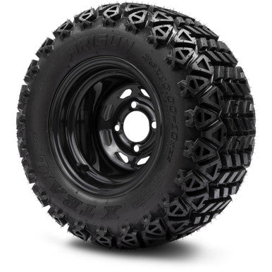MODZ® 10" Steel D-Window Glossy Black Wheels & Off-Road Tires Combo