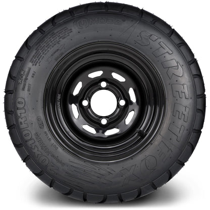 MODZ® 10" Steel D-Window Glossy Black Wheels & Street Tires Combo