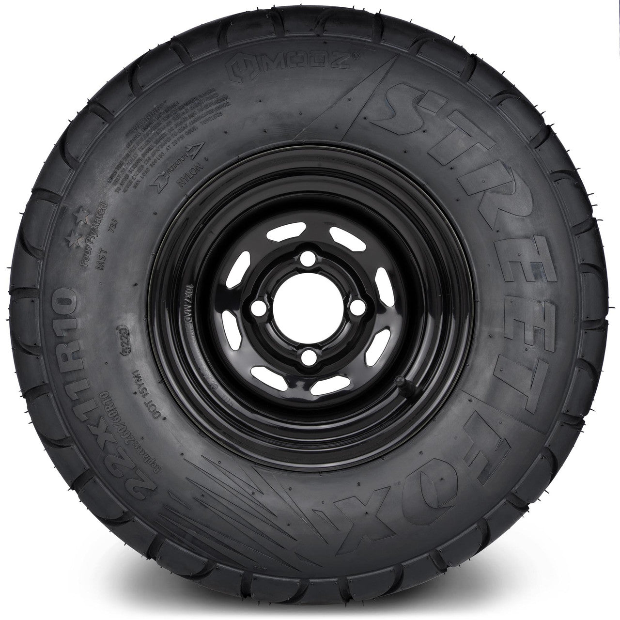 MODZ® 10" Steel D-Window Glossy Black Wheels & Street Tires Combo