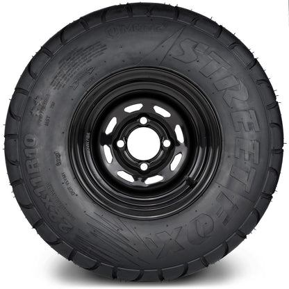 MODZ® 10" Steel D-Window Glossy Black Wheels & Street Tires Combo