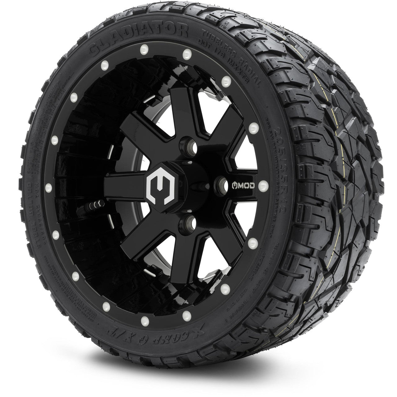 MODZ® 12" Assault Glossy Black with Ball Mill Wheels & Off-Road Tires Combo