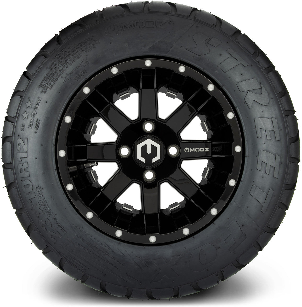 MODZ® 12" Assault Glossy Black with Ball Mill Wheels & Street Tires Combo